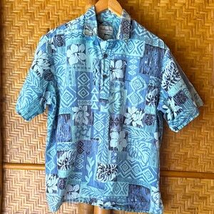 Bishop St. Blue Patterned Hawaiian aloha Shirt xl